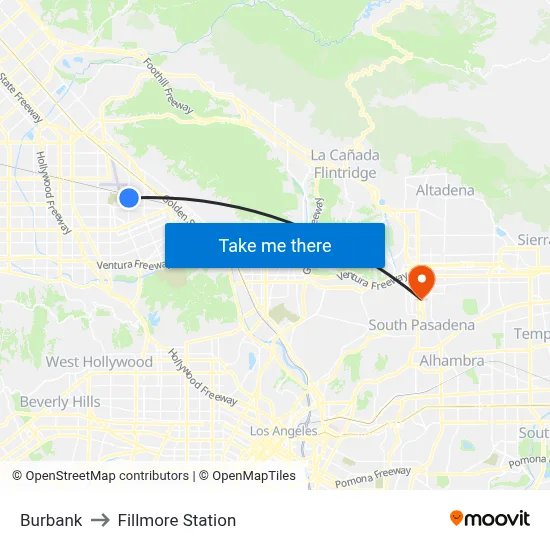 Burbank to Fillmore Station map