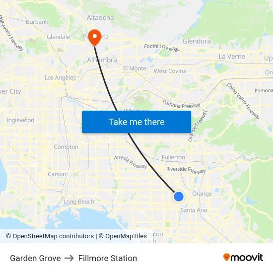 Garden Grove to Fillmore Station map