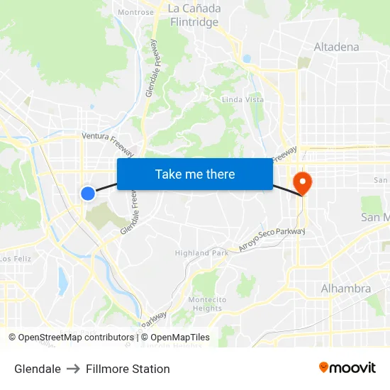 Glendale to Fillmore Station map