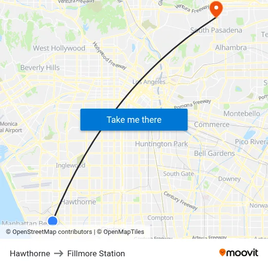 Hawthorne to Fillmore Station map