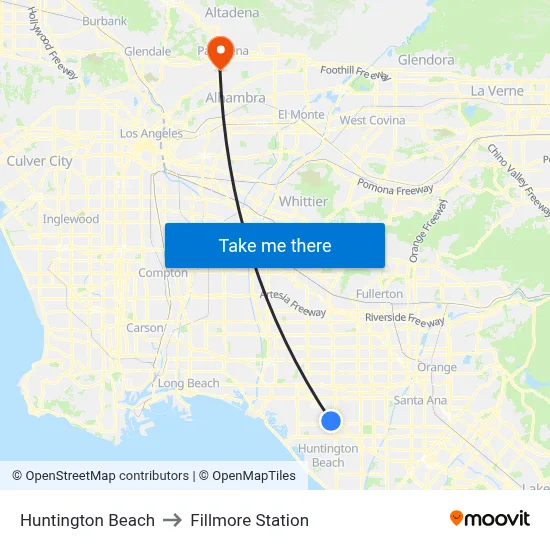 Huntington Beach to Fillmore Station map