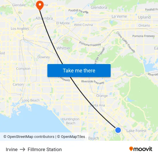 Irvine to Fillmore Station map