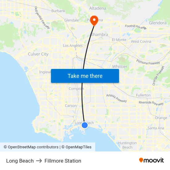 Long Beach to Fillmore Station map
