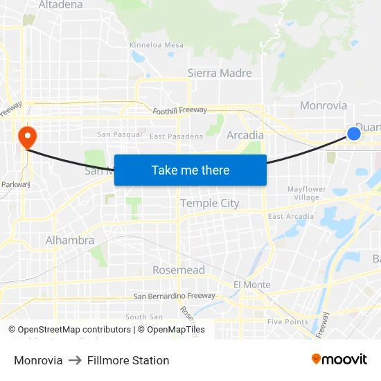 Monrovia to Fillmore Station map