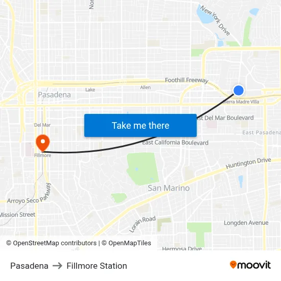 Pasadena to Fillmore Station map