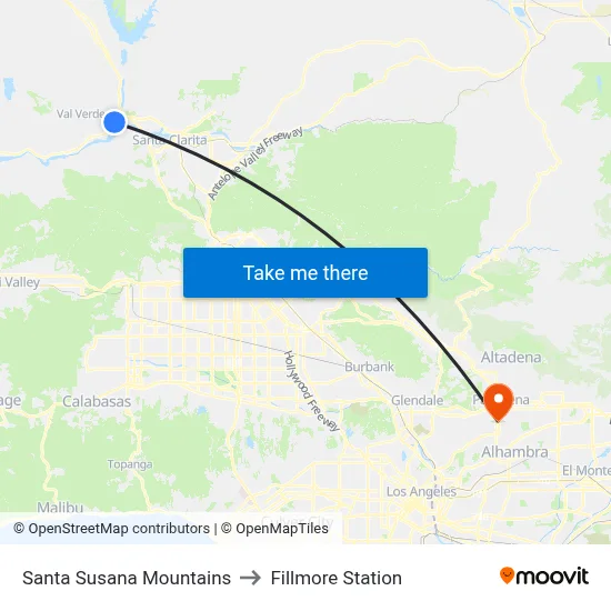 Santa Susana Mountains to Fillmore Station map
