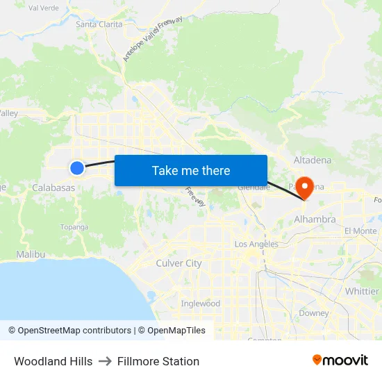 Woodland Hills to Fillmore Station map
