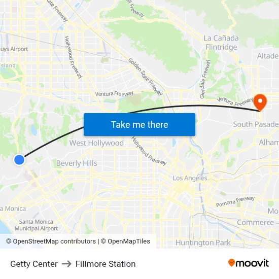 Getty Center to Fillmore Station map