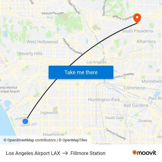 Los Angeles Airport LAX to Fillmore Station map