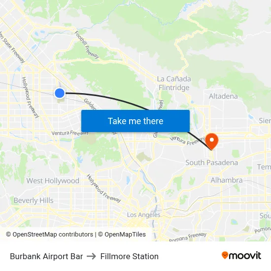 Burbank Airport Bar to Fillmore Station map