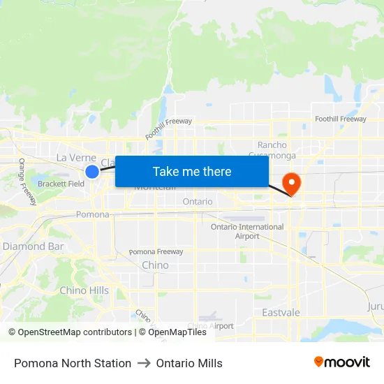 Pomona North Station to Ontario Mills map