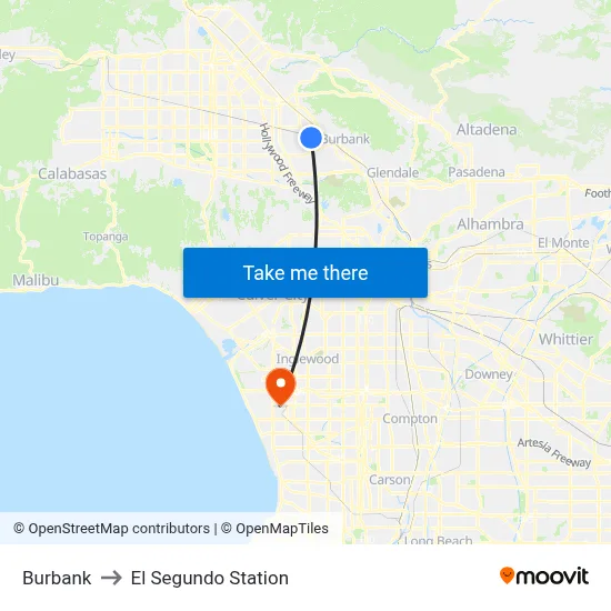 Burbank to El Segundo Station map