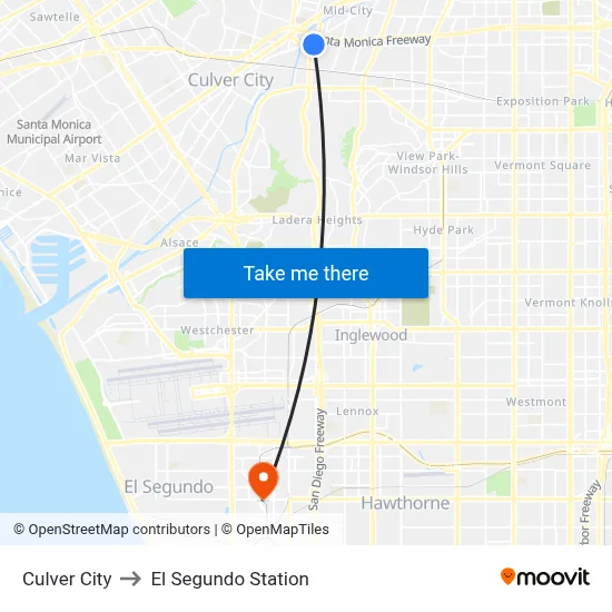 Culver City to El Segundo Station map