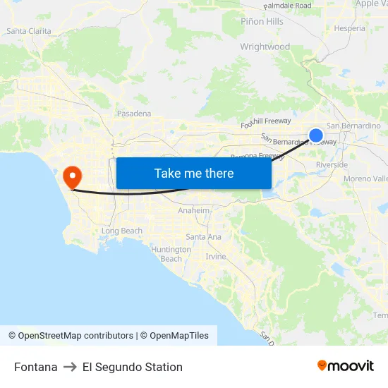 Fontana to El Segundo Station map