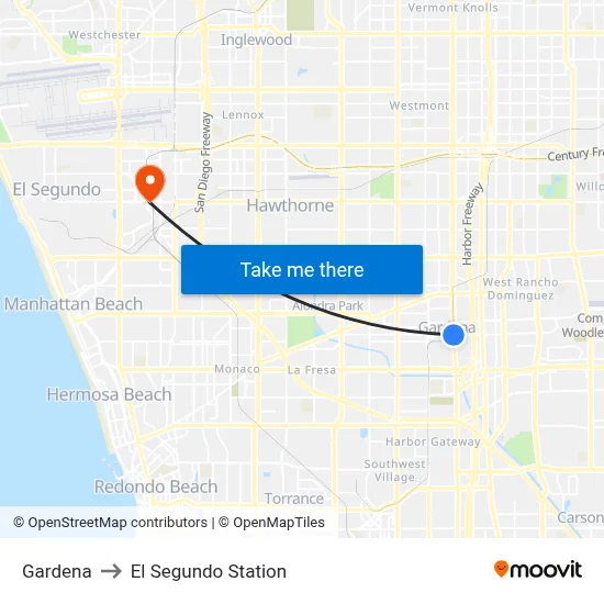 Gardena to El Segundo Station map