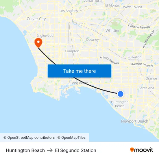 Huntington Beach to El Segundo Station map