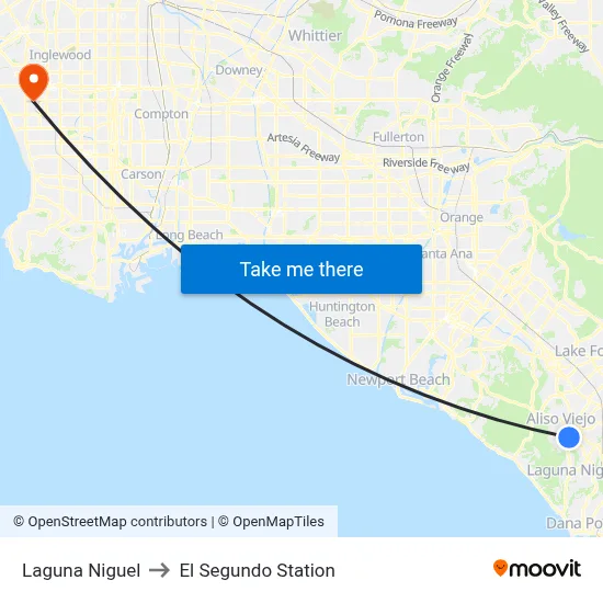 Laguna Niguel to El Segundo Station map