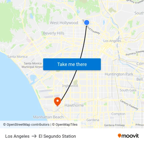 Los Angeles to El Segundo Station map