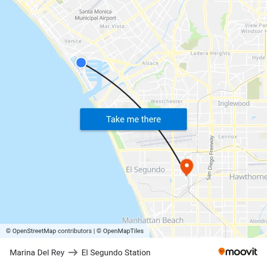 Marina Del Rey to El Segundo Station map
