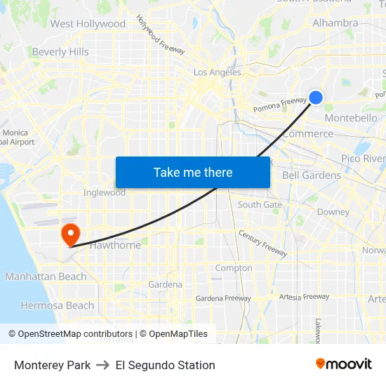 Monterey Park to El Segundo Station map