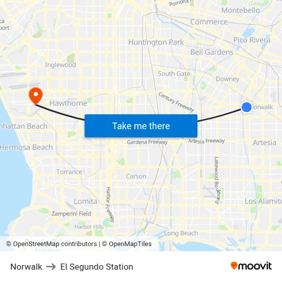 Norwalk to El Segundo Station map