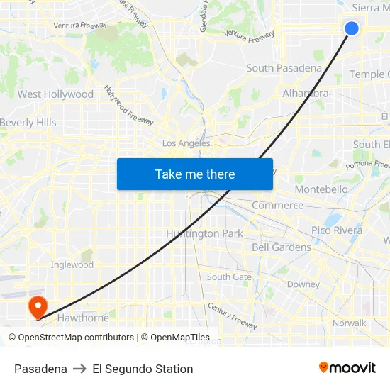 Pasadena to El Segundo Station map