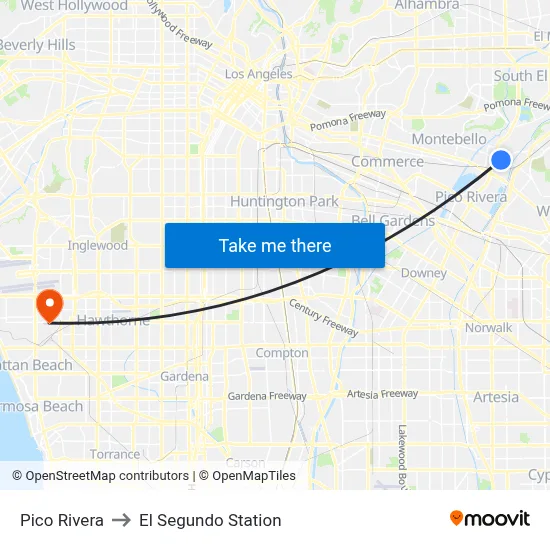 Pico Rivera to El Segundo Station map