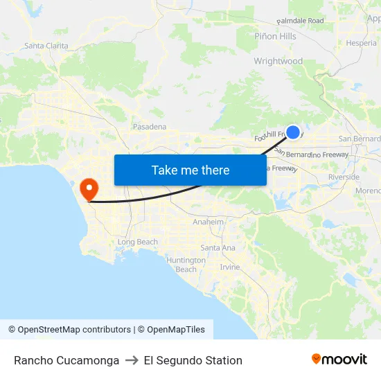 Rancho Cucamonga to El Segundo Station map