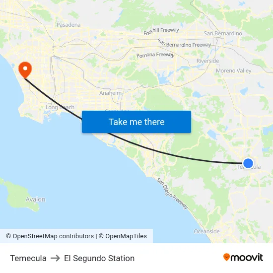 Temecula to El Segundo Station map