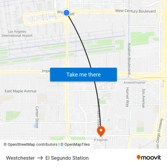 Westchester to El Segundo Station map