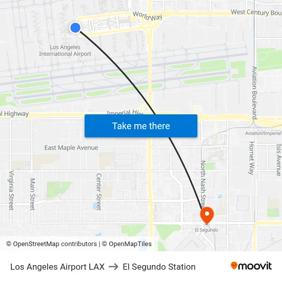 Los Angeles Airport LAX to El Segundo Station map