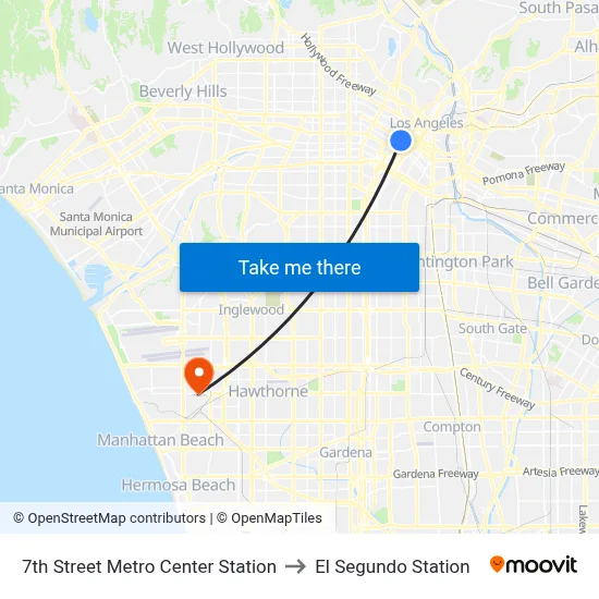 7th Street Metro Center Station to El Segundo Station map