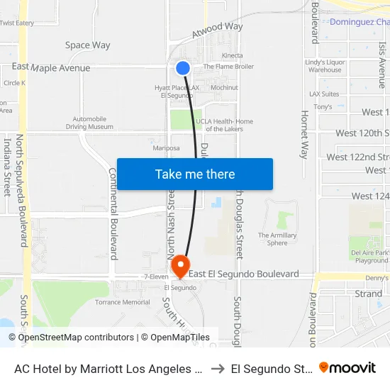 AC Hotel by Marriott Los Angeles South Bay to El Segundo Station map
