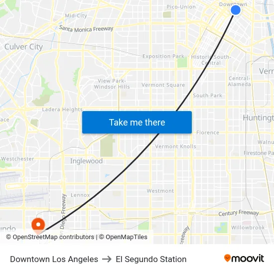 Downtown Los Angeles to El Segundo Station map