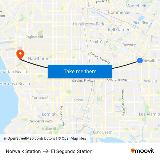 Norwalk Station to El Segundo Station map
