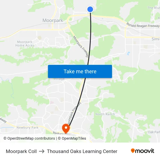 Moorpark Coll to Thousand Oaks Learning Center map
