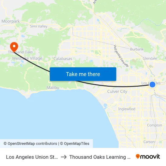 Los Angeles Union Station to Thousand Oaks Learning Center map