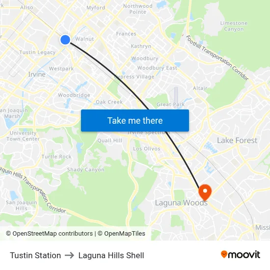 Tustin Station to Laguna Hills Shell map