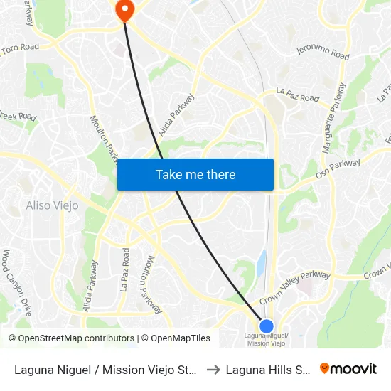 Laguna Niguel / Mission Viejo Station to Laguna Hills Shell map