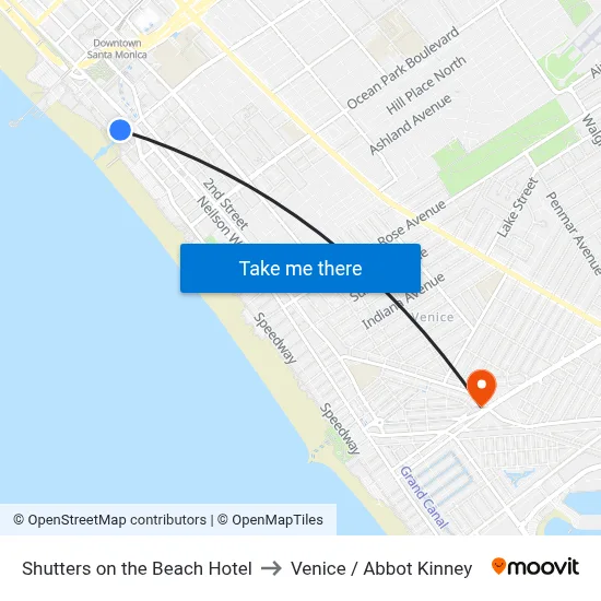 Shutters on the Beach Hotel to Venice / Abbot Kinney map
