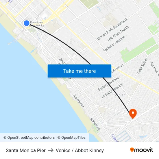 Santa Monica Pier to Venice / Abbot Kinney map