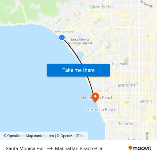 Santa Monica Pier to Manhattan Beach Pier map