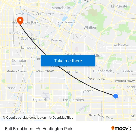 Ball-Brookhurst to Huntington Park map