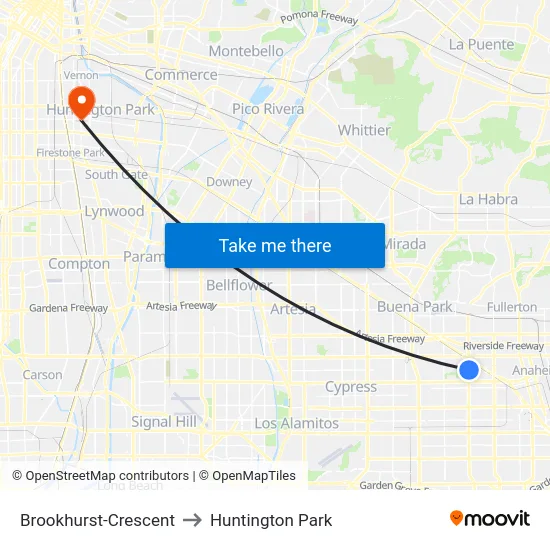 Brookhurst-Crescent to Huntington Park map