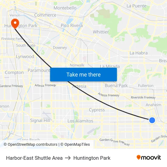 Harbor-East Shuttle Area to Huntington Park map
