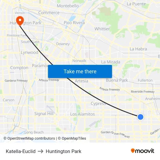 Katella-Euclid to Huntington Park map