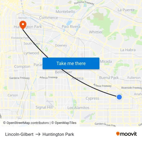 Lincoln-Gilbert to Huntington Park map