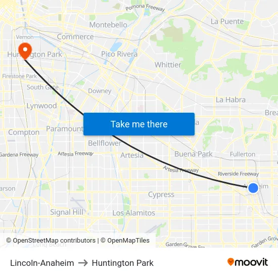 Lincoln-Anaheim to Huntington Park map