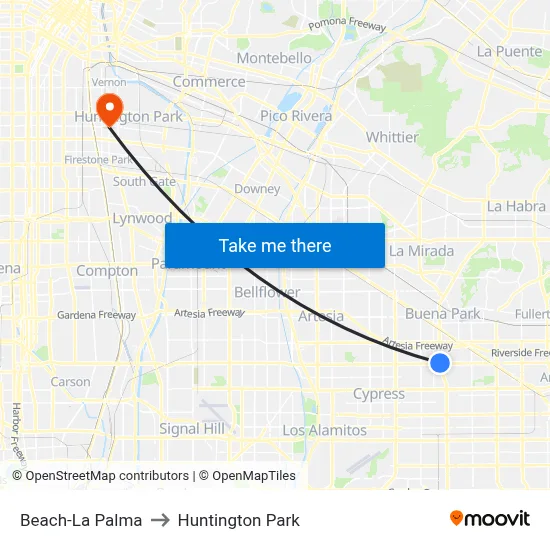 Beach-La Palma to Huntington Park map