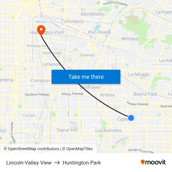 Lincoln-Valley View to Huntington Park map